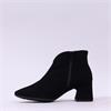 Wonders V Cut Pointed Block Heel Boot - Black Suede